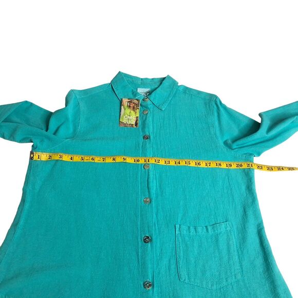 CMC Color Me Cotton Top Womens M Aqua Tunic Asymmetric Oversized Lagenlook NWT - Picture 12 of 15